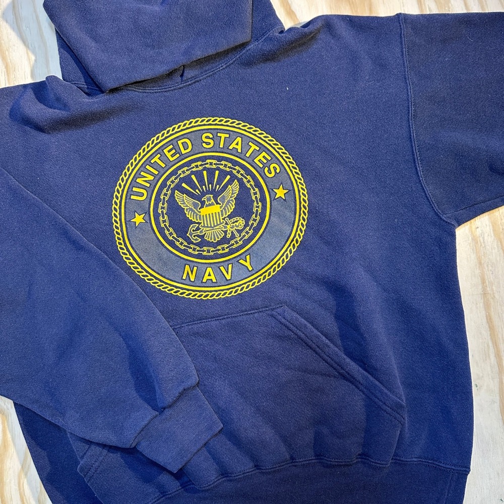Soffe Men's Authentic US Navy Crest Pullover Fleece Hoodie Navy Blue M
